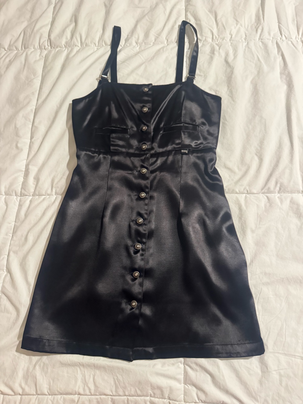 Guess Black Satin Button-Front Dress
